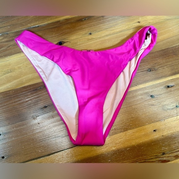 NWT J. Crew Hot Pink Curved Waist Cheeky Bikini Bottom, Mid Rise, Size Medium - Picture 6 of 14
